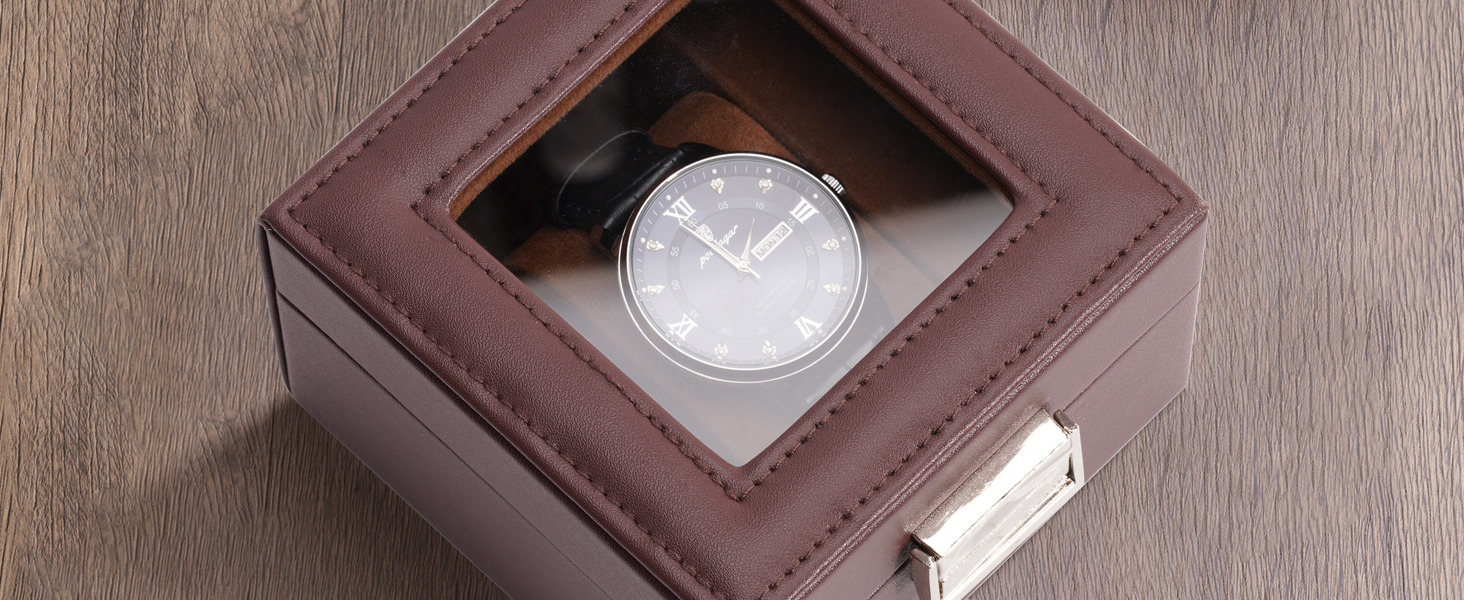 ProCase Watch Box, Single Mens Watch Case, Watch Storage Holder Organizer, Watch Display Case with Glass Lid, Anniversary Birthday Valentine Gifts for Men Women -1 Slot, Espresso