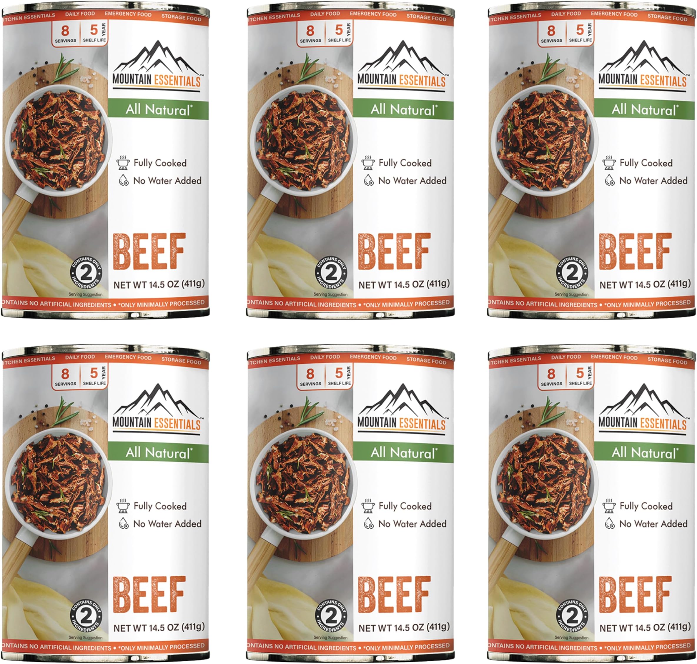 All Natural Canned Beef 14.5 oz – Fully Cooked, Ready to Eat, Gluten Free – Canned Meat for Pantry Staples, Daily Meals, Emergency Canned Food, Survival Use, and Camping – 5-Year Shelf Life – Made in USA – pack of 6