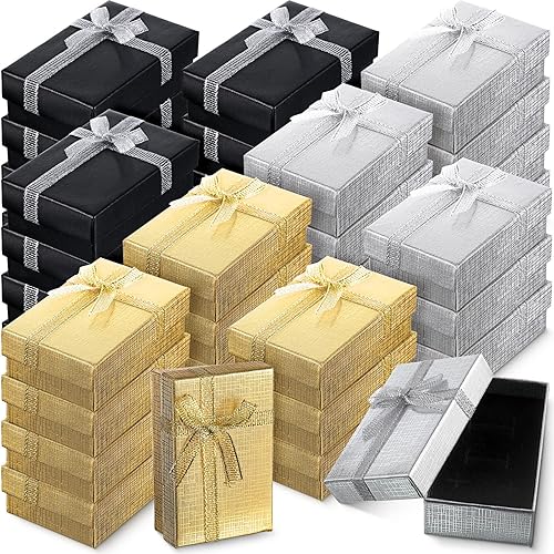 Kenning Juego de 36 cajas de regalo de joyería, cajas de regalo pequeñas a granel con tapas, 2 x 3.1 x 1.1 pulgadas, lazo de cinta para anillos,