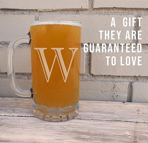 Miniatura 2 de Taza de cerveza de vidrio con monograma grabado de 16 onzas (letra W), regalos de cerveza personalizados de la A-Z para hombres, Día del Padre,
