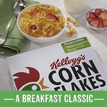 Kelloggs Corn Flakes, Breakfast Cereal, Fat-Free, Bulk Size, 216 oz (Pack of 6, 36 oz Boxes)