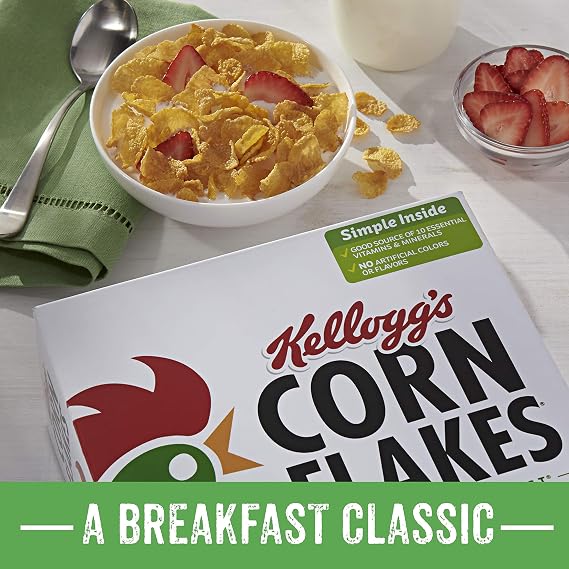 Kelloggs Corn Flakes, Breakfast Cereal, Fat-Free, Bulk Size, 216 oz (Pack of 6, 36 oz Boxes)