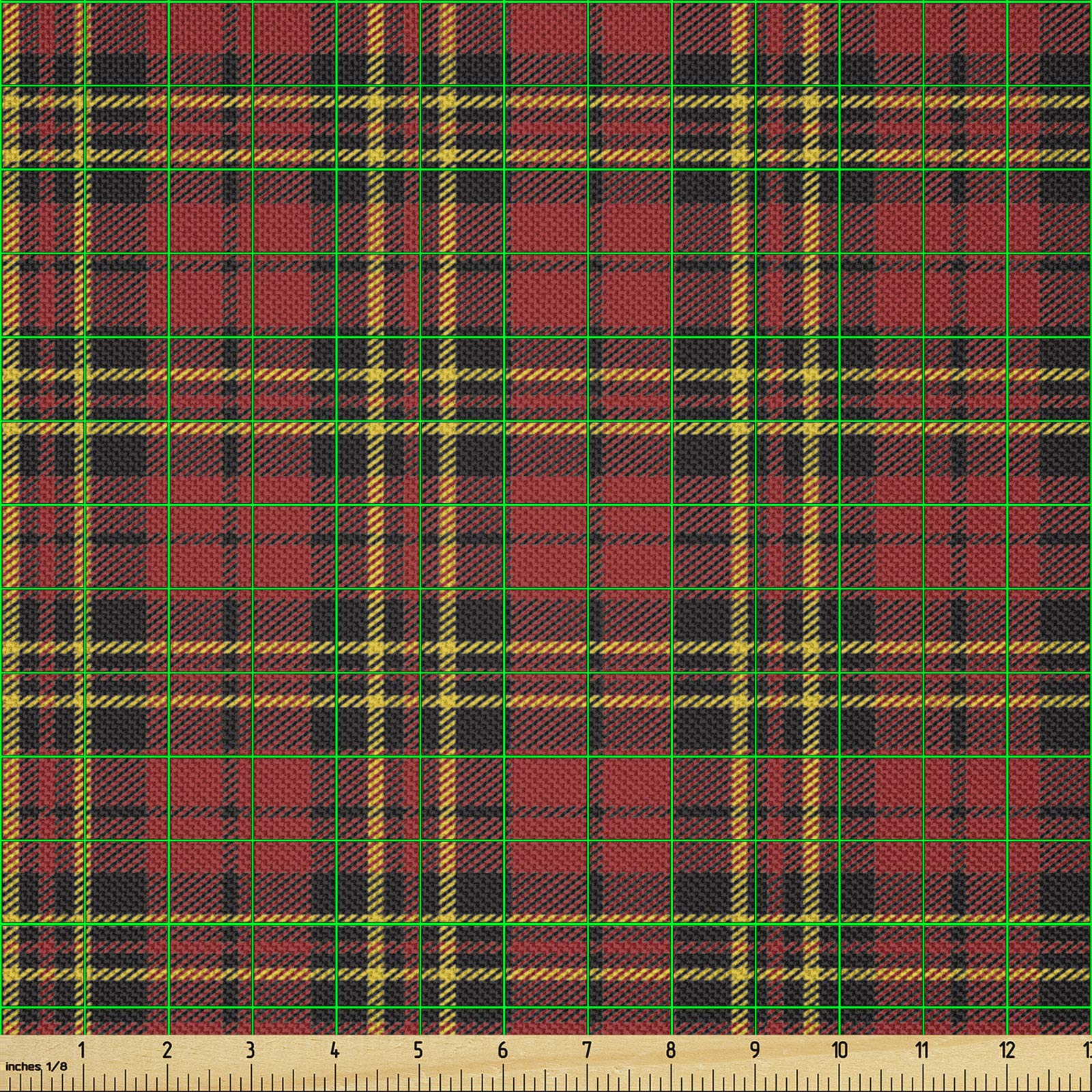 ABAKUHAUS scacchi Tessuto a Metraggio, Vecchio celtica britannica, Tessuto Decorativo per Tappezzeria e Accenti Casa, 10M (148x1000cm), Giallo Nero Rosso