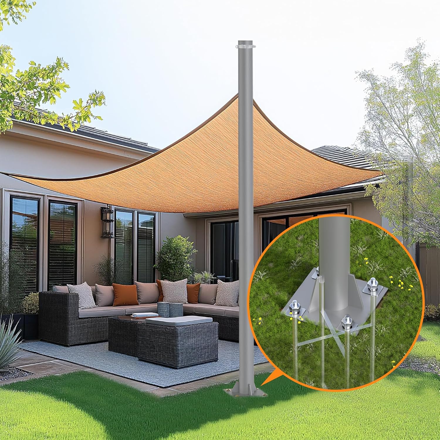 Sail Shade Pole Rebar Cage Base Frame 15.74in, The Rebar Cage Heavy Duty to Support The Sun Shade Sail Poles, Shade Sail Pole Kit for Outdoor, Backyard, Garden, Patio, Soil, Concrete