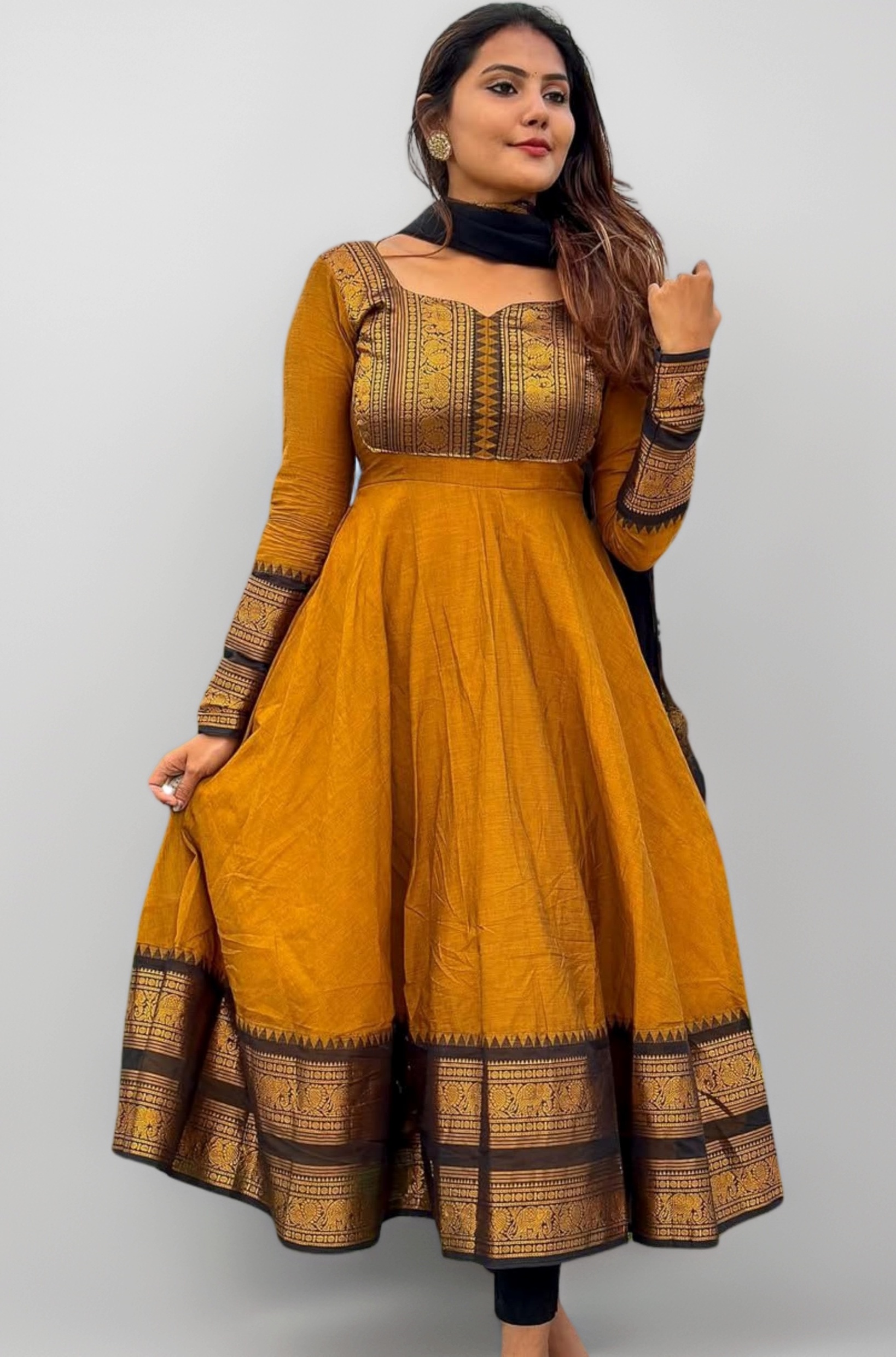 Elegant Zari Jacquard Weaving Gown with Lace Border Dupatta – Traditional Indian Ethnic Wear for Weddings, Festivals, and Special Occasions