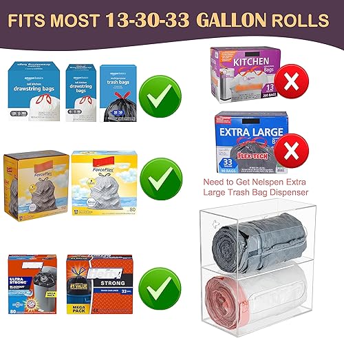 Miniatura 2 de Dispensador de bolsas de basura, soporte de rollo de montaje en pared y debajo del fregadero, 2 compartimentos de acrílico transparente, organizador