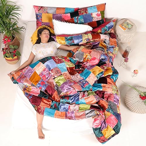 Miniatura 9 de Juego de 3 piezas de ropa de cama de terciopelo con patrón liso, funda de edredón bohemia de lujo aplastada Ultra Donna (Crush - azul, Queen de 90 x