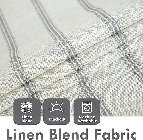 Vista 272 de DriftAway Cortinas opacas de mezcla de lino de 63 pulgadas de largo para dormitorio, cortinas de lino con estampado de rayas verticales, con Gris