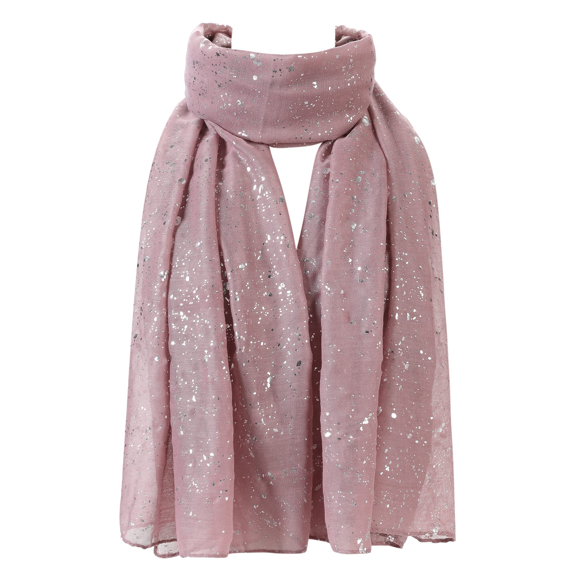 London Scarfs Women's Silver Sparkle Dusky Pink Silver Gold Glitters Shimmer Foil Stars Scarf Shawl Wrap (Silver Sparkle Dusky Pink)