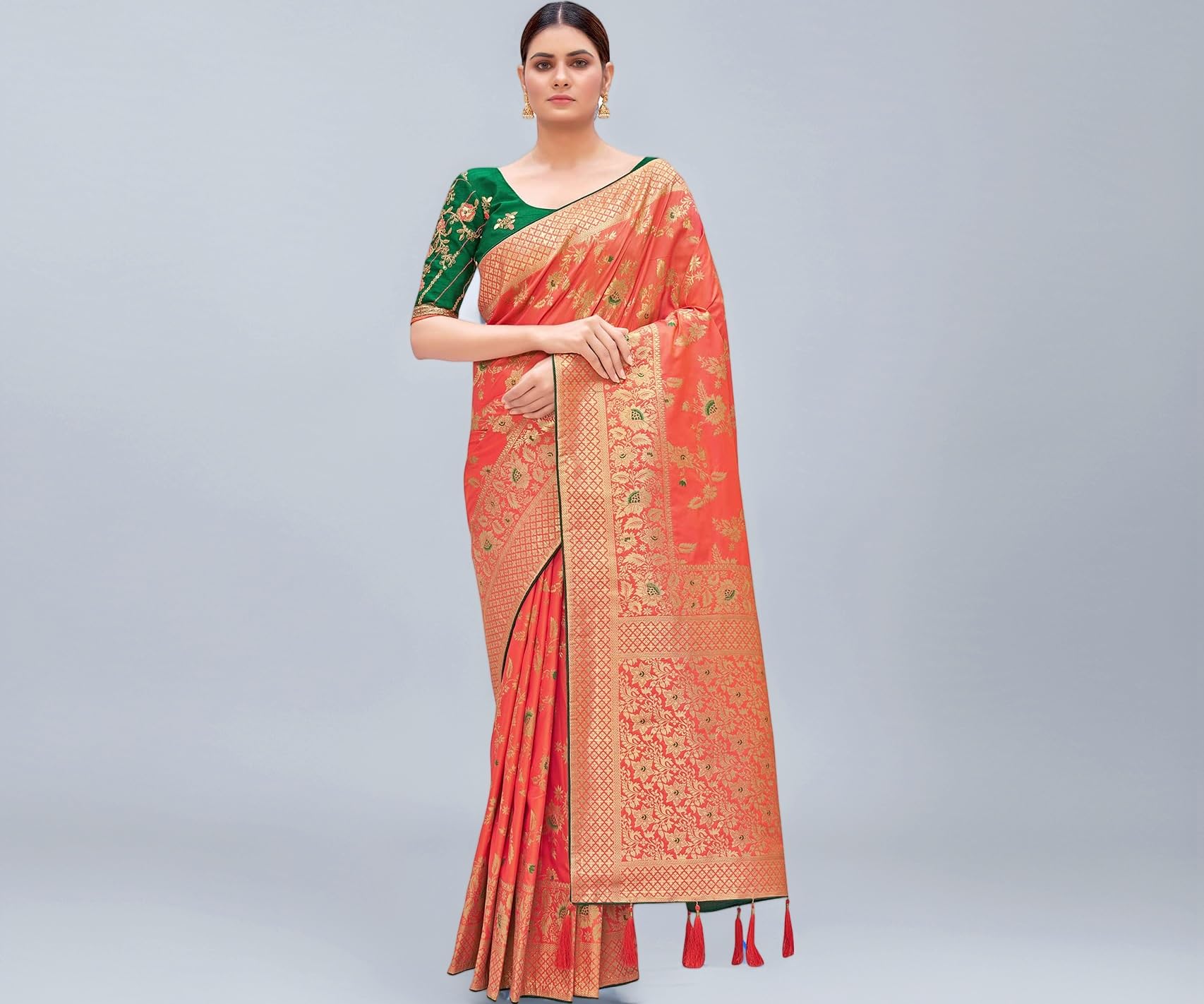 Monjolika Fashion Women's Pure Kanjivaram Style Banarasi Soft Design silk Saree With Blouse Piece For Wedding (37769 color)