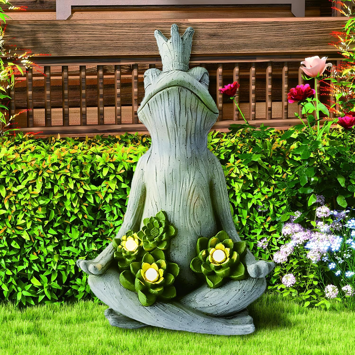 Eco-Friendly Solar Lights with LED Garden Statue Yoga Frog Sustainable Eco-Friendly Solar Lights with LED Sustainability Sculpture Courtyard Balcony Home Decoration（20" Tall