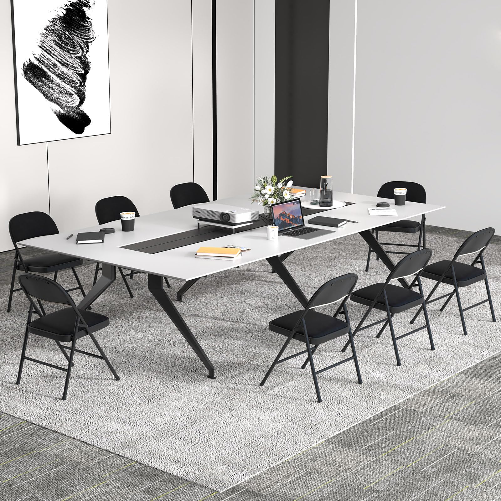 HOMASIS Lot de 2/4 Chaises de Bureau Pliantes, Chaises de Salle à Manger Empilables avec Cadre en Métal et Poignée de Transport, Fauteuil pour Chambre, Salle de Réunion (4,Modèle 1)