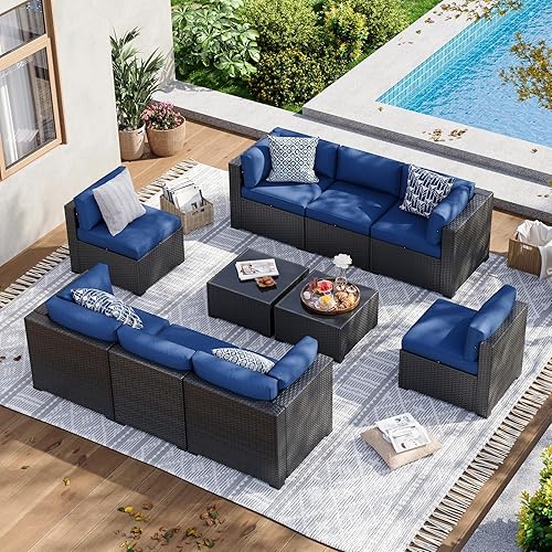 Aoxun 10 Piece Patio Furniture Set Wicker Rattan Patio Sectional