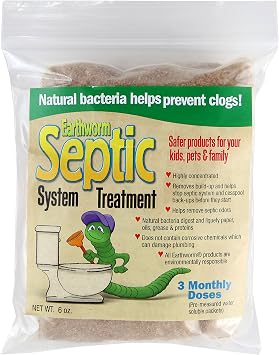 Earthworm Septic Tank System Treatment Cleaner! - 3 Monthly Doses - Pre-Measured Water Soluble Packets - Natural Enzymes, Safer for Family, Environmentally Responsible - 6 Oz.