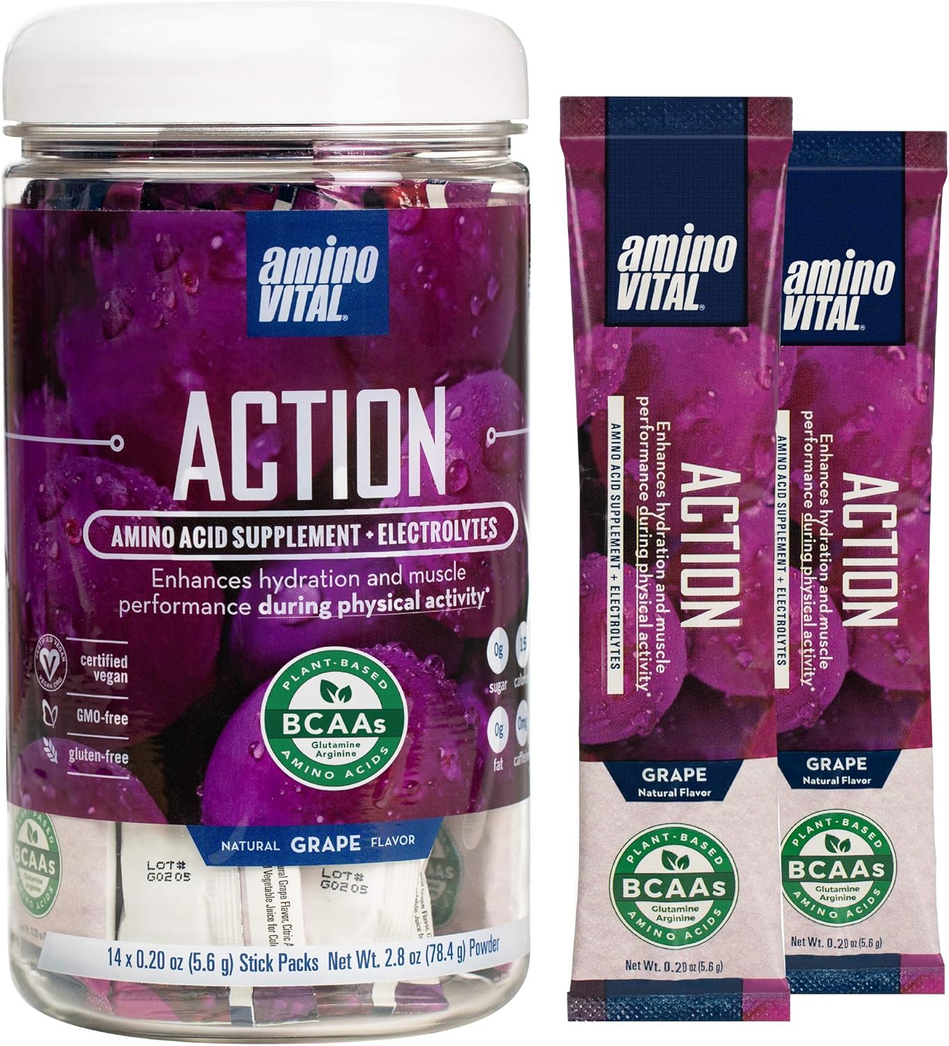 Amino VITAL Action Vegan BCAA Powder with Electrolytes, Glutamine and