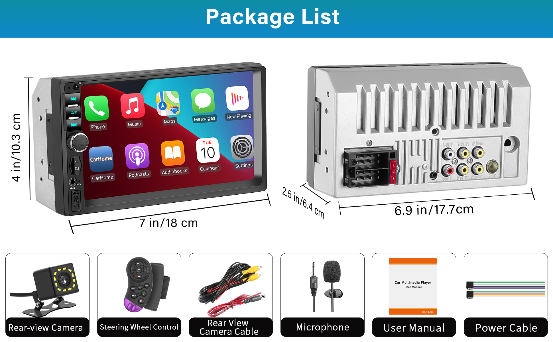 Autoradio Bluetooth 2 DIN 7 Pollici Con Carplay E Android Auto – 1080P, Vivavoce, FM, Mirror Link, Telecamera Retromarcia E Telecomando