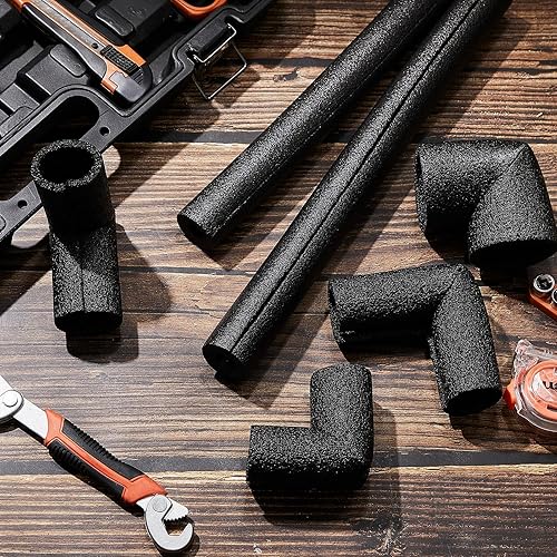 Miniatura 7 de Paquete de 16 tubos de espuma de aislamiento de codo para exteriores, cubiertas de tubería negra, tubos de aislamiento de codos, cubiertas de espuma