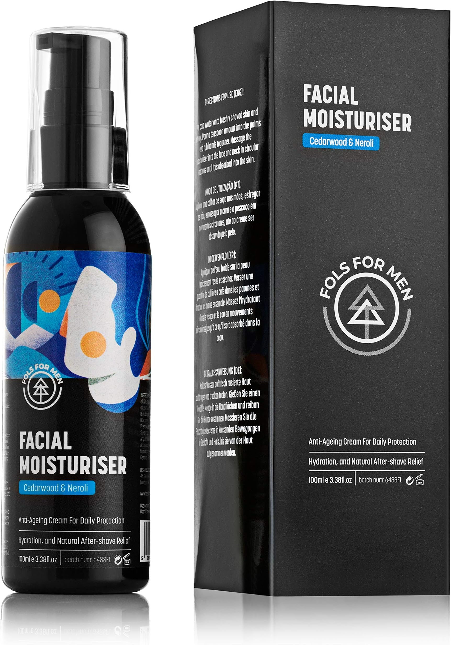 FOLS Mens Natural Facial Moisturiser | Facial Cream for Men Made for dry and sensitive skin, with natural ingredients: press the rewind button on your complexion! 100ml