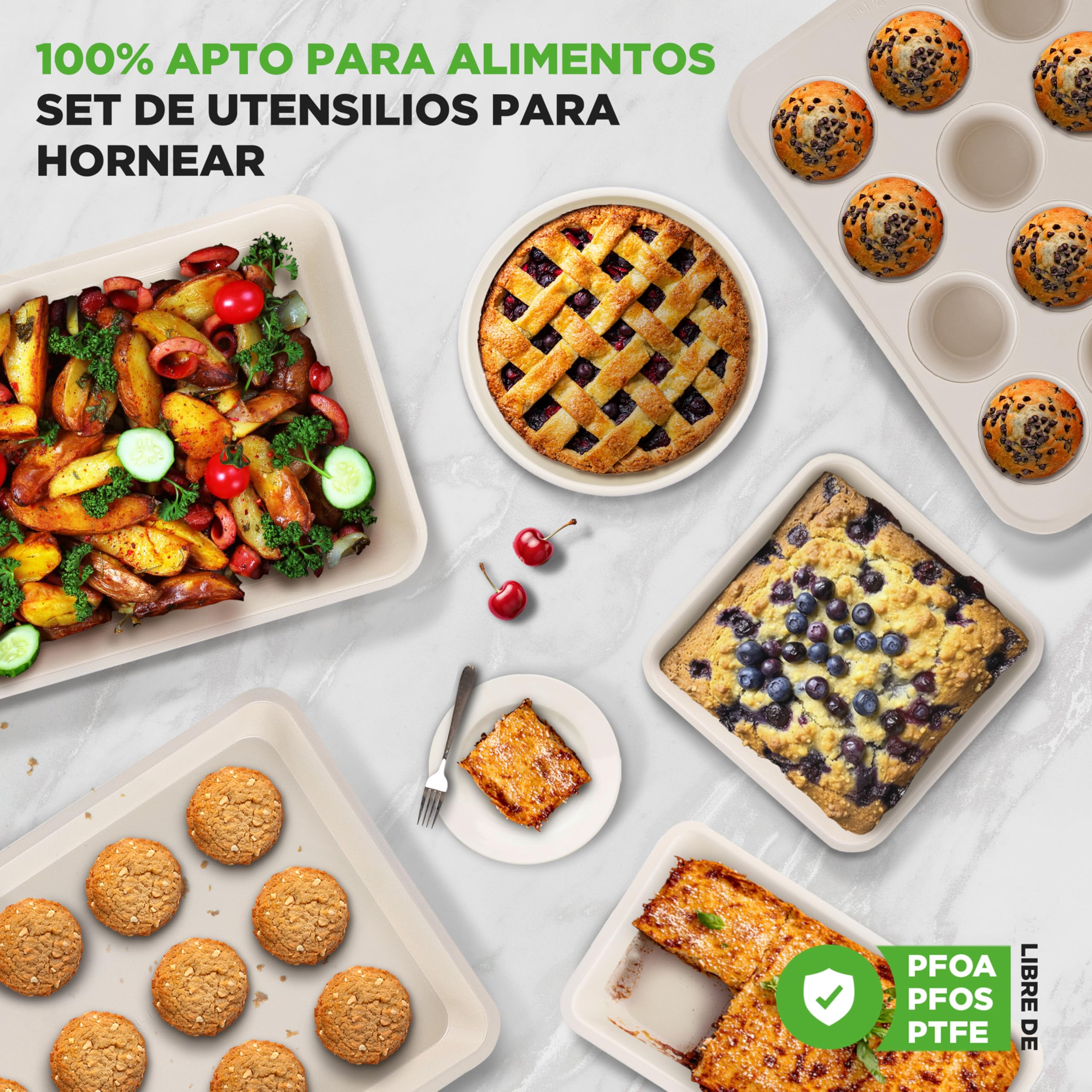 Nutrichef bandejas horno, Para galletas, Bizcochos, Moldes para muffins y pasteles, Set de 6 piezas, Duraderas, Antiadherentes
