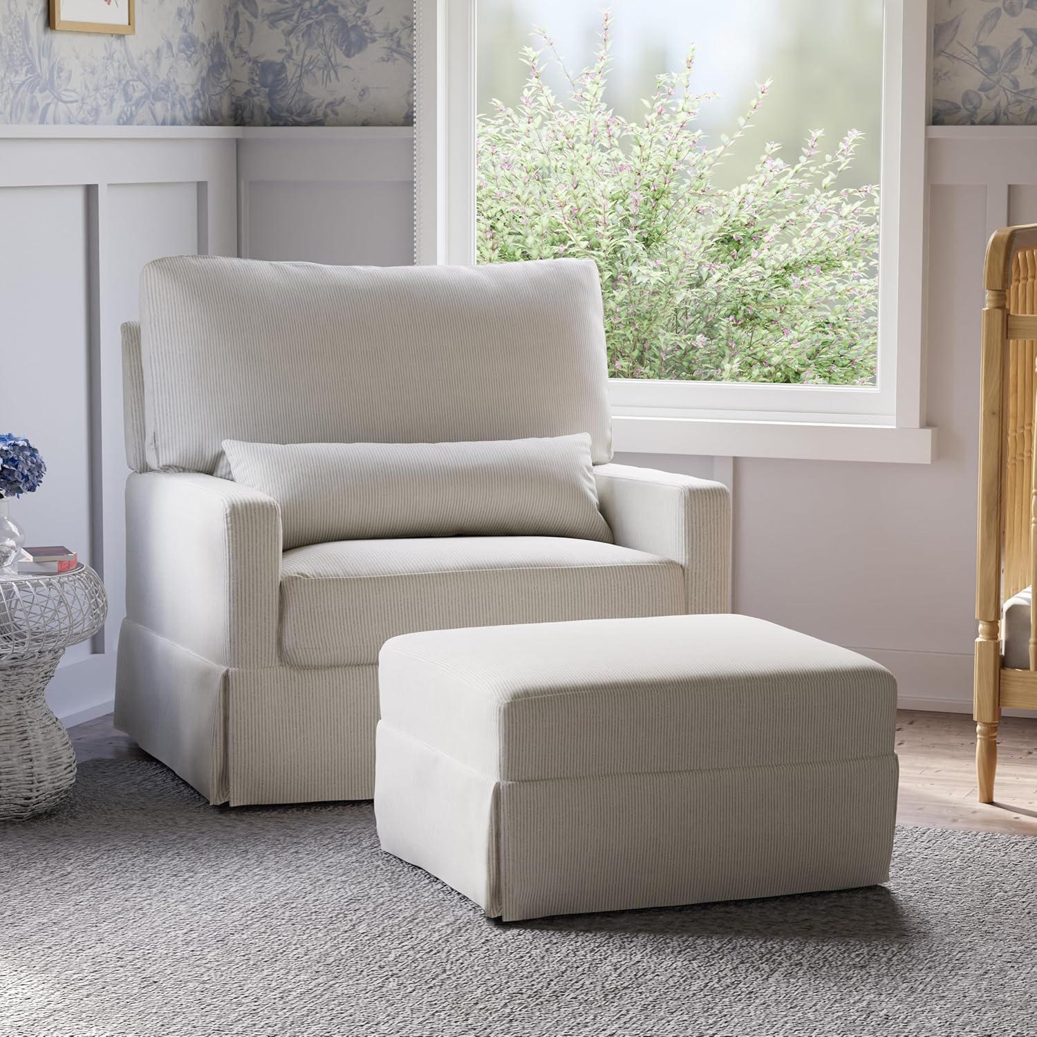 Namesake Crawford Pillowback Chair and a Half Comfort Swivel Glider in Tan Gingham, Greenguard Gold & CertiPUR-US Certified