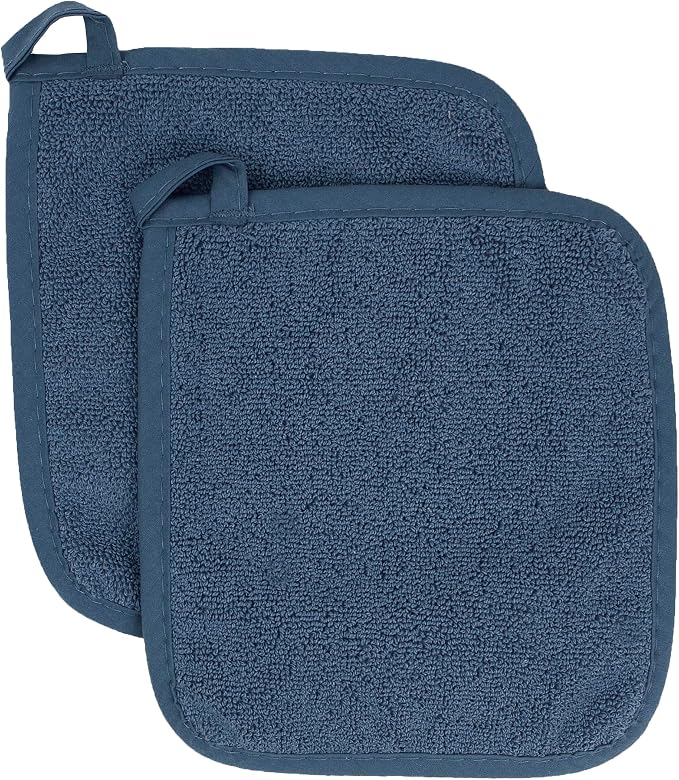 Ritz Terry Potholder & Hot Pad: Unparalleled Heat Resistant, Durable 100% Cotton – Ergonomically Designed for Optimal Grip – Easy-Care Machine Washable, Perfect for Your Kitchen – Midnight, 2-Pk
