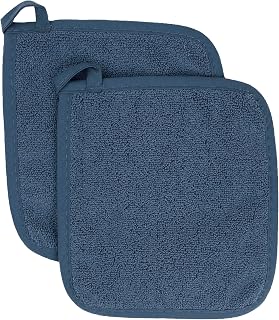 Terry Potholder & Hot Pad: Unparalleled Heat Resistant, Durable 100% Cotton – Ergonomically Designed for Optimal Grip – Easy-Care Machine Washable – 2-Pack, Midnight