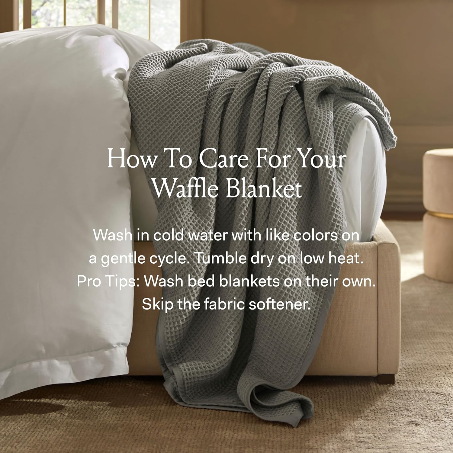 BOLL & BRANCH Waffle Bed Blanket - Twin/Twin XL, Natural - Luxury 100% Organic Cotton - Soft, Lightweight and Breathable - Textured Waffle Weave Design - Image 6