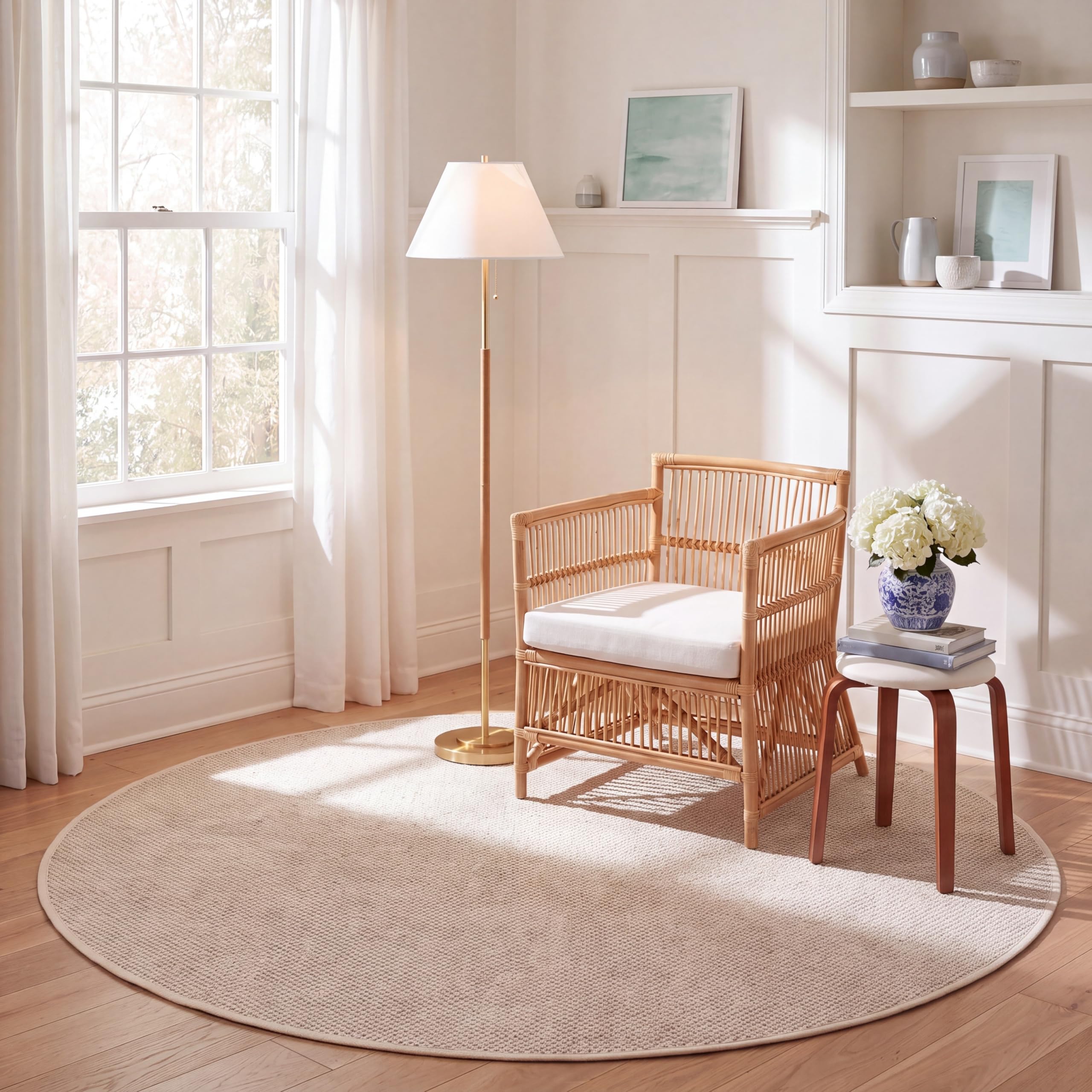 SAFAVIEH Natural Fiber Round Rug 6' Sisal Textured, Marble & Beige NF143C