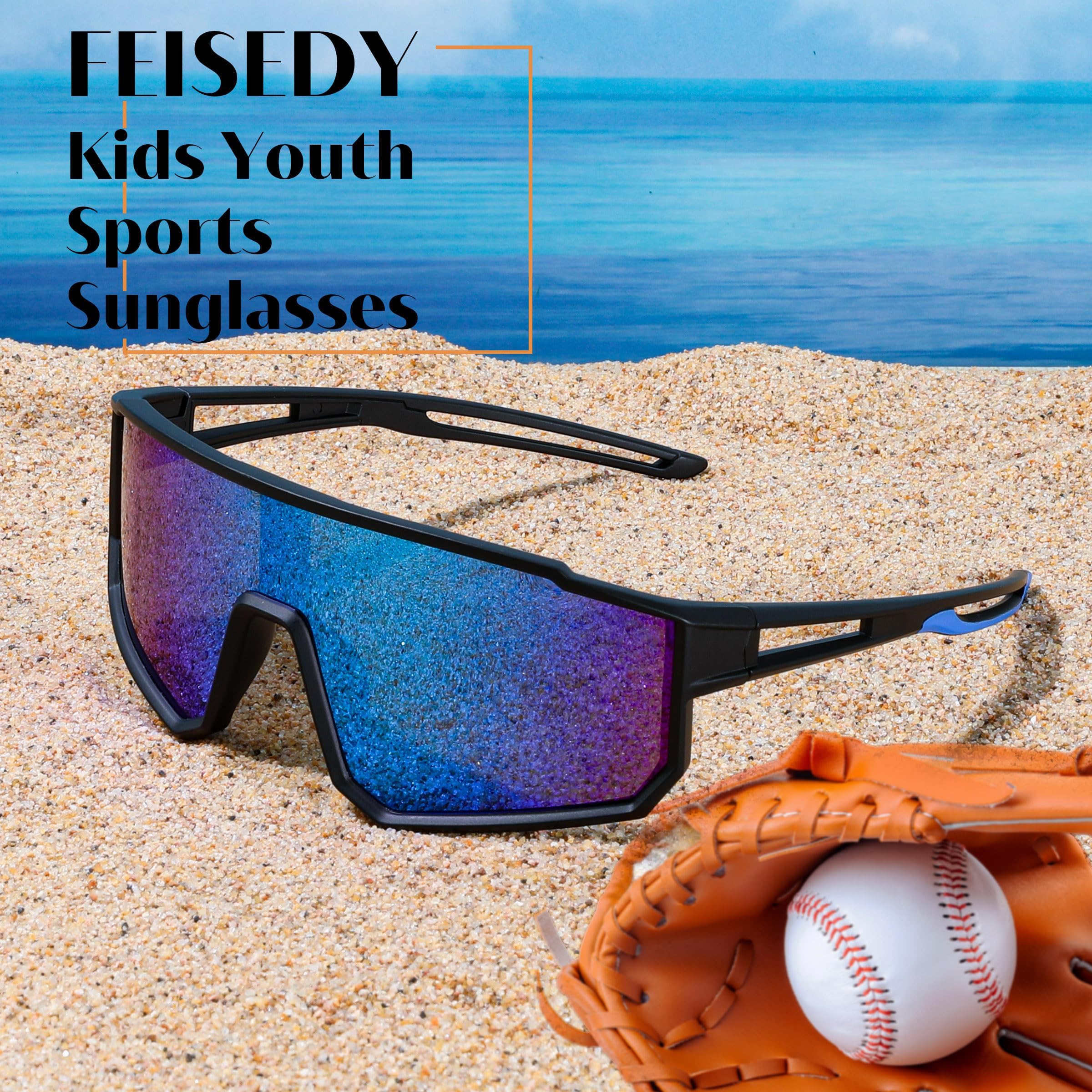 FEISEDY Jugendliche Kinder Sportbrille Polarisierte 6-15 Jahre Fahrradbrille UV400 Schutz Sport Sonnenbrille für Jungen Mädchen B4163