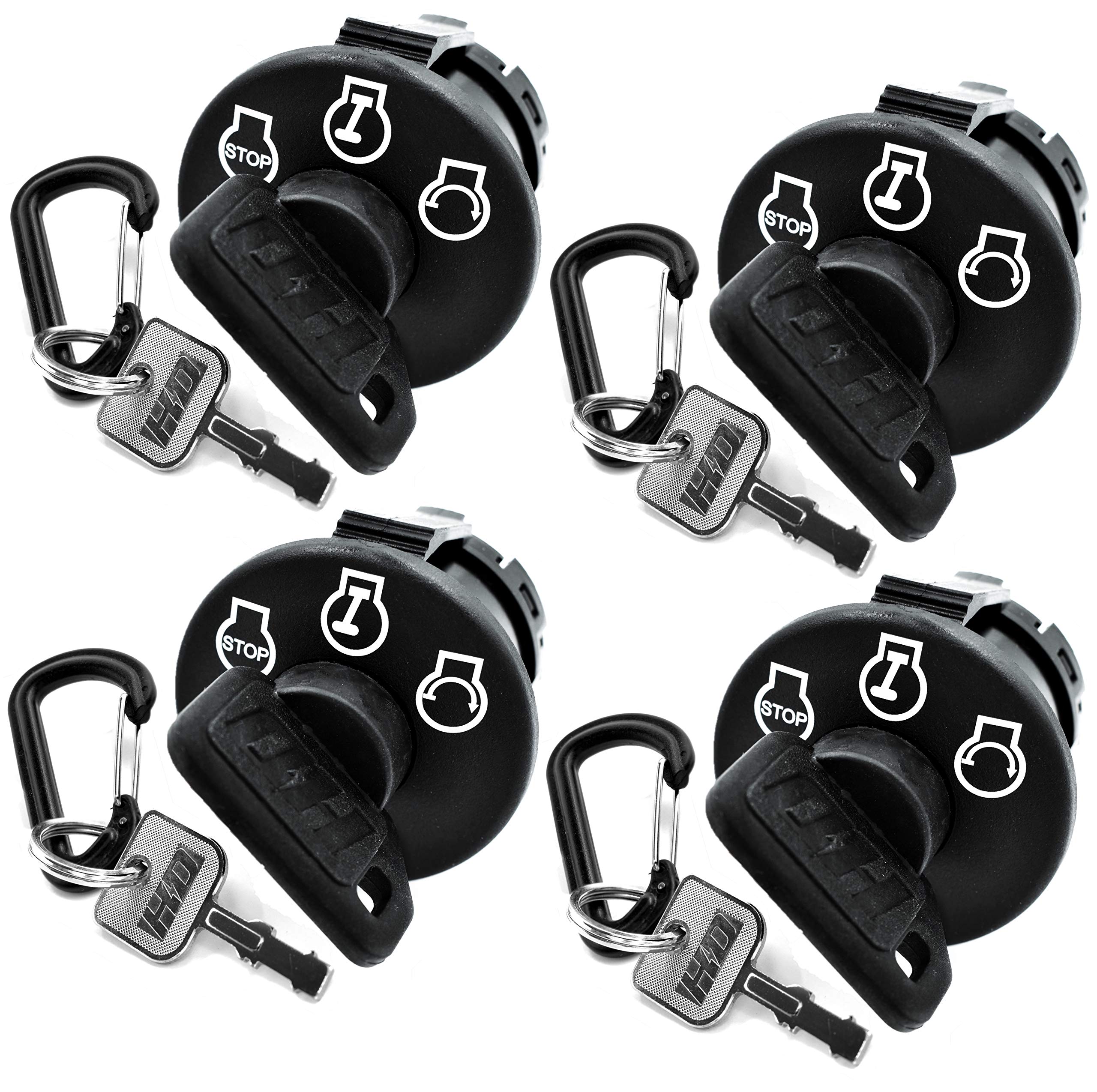 HD Switch - 4 Pack - Starter Ignition Key Switch fits Ariens Gravely 03290500 03927000 w/ 8 Keys & 4 Free Carabiners