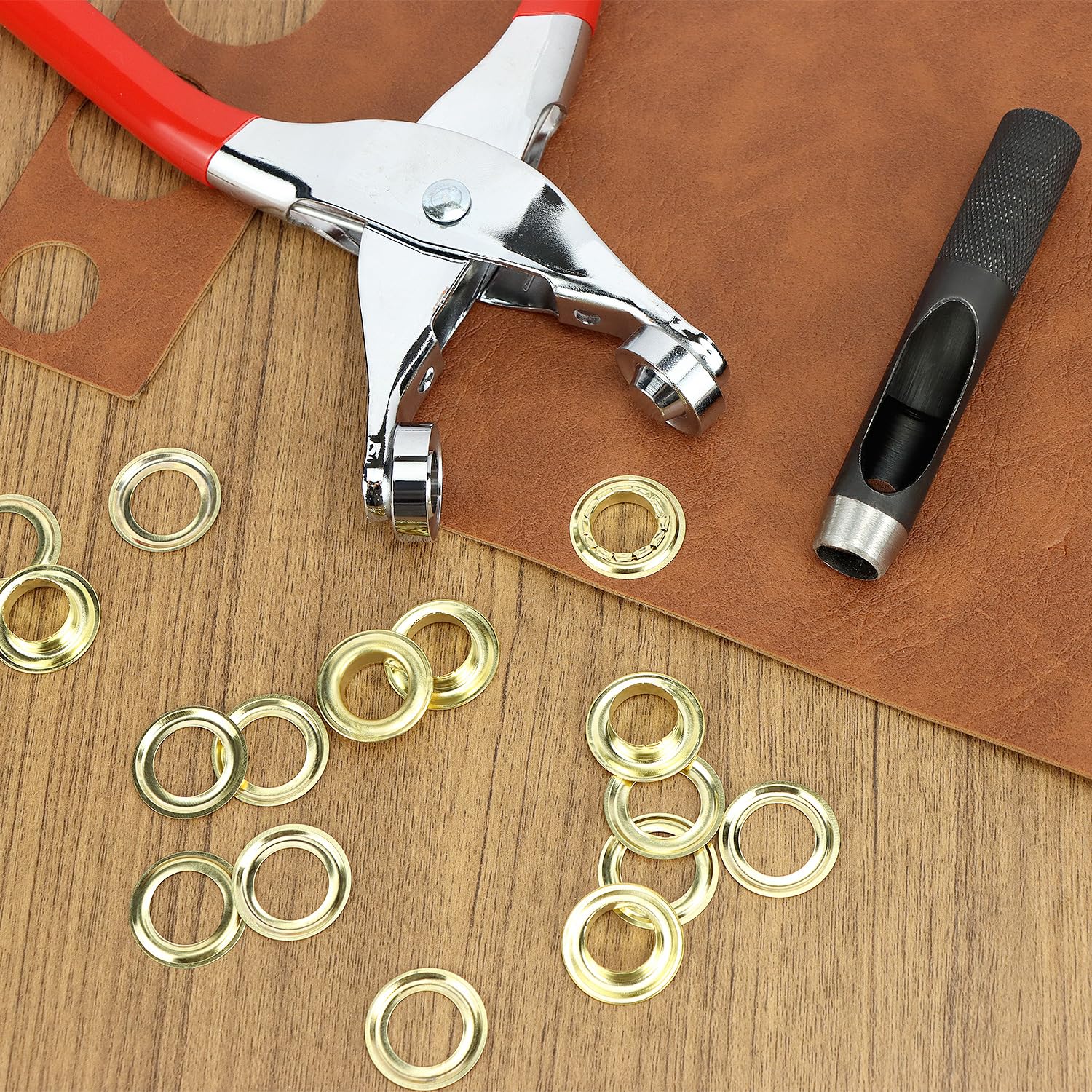 QWORK 150Pcs 1/2 Inch Grommet Tool Kit with Eyelet Kit, Leather Hole Punch Pliers & 150 Metal Eyelets in Silver & Gold, for Leather, Belts, Clothes