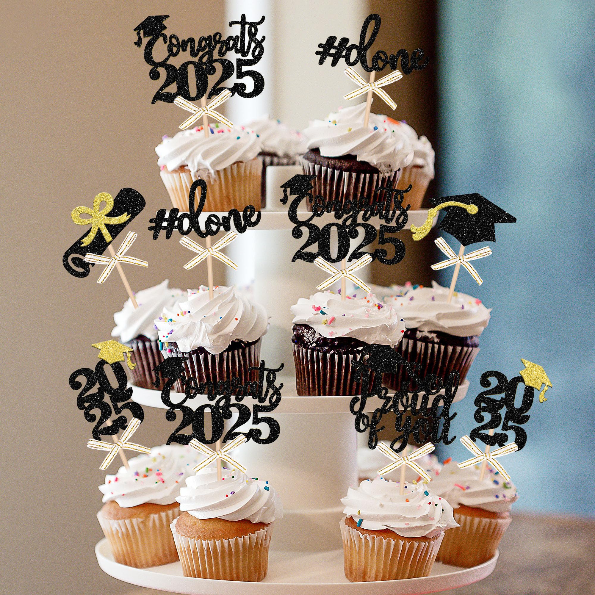 30 Pcs Class Of 2025 Graduation Cupcake Toppers - Red Glitter You Did It Grad Picks For Boys Men
