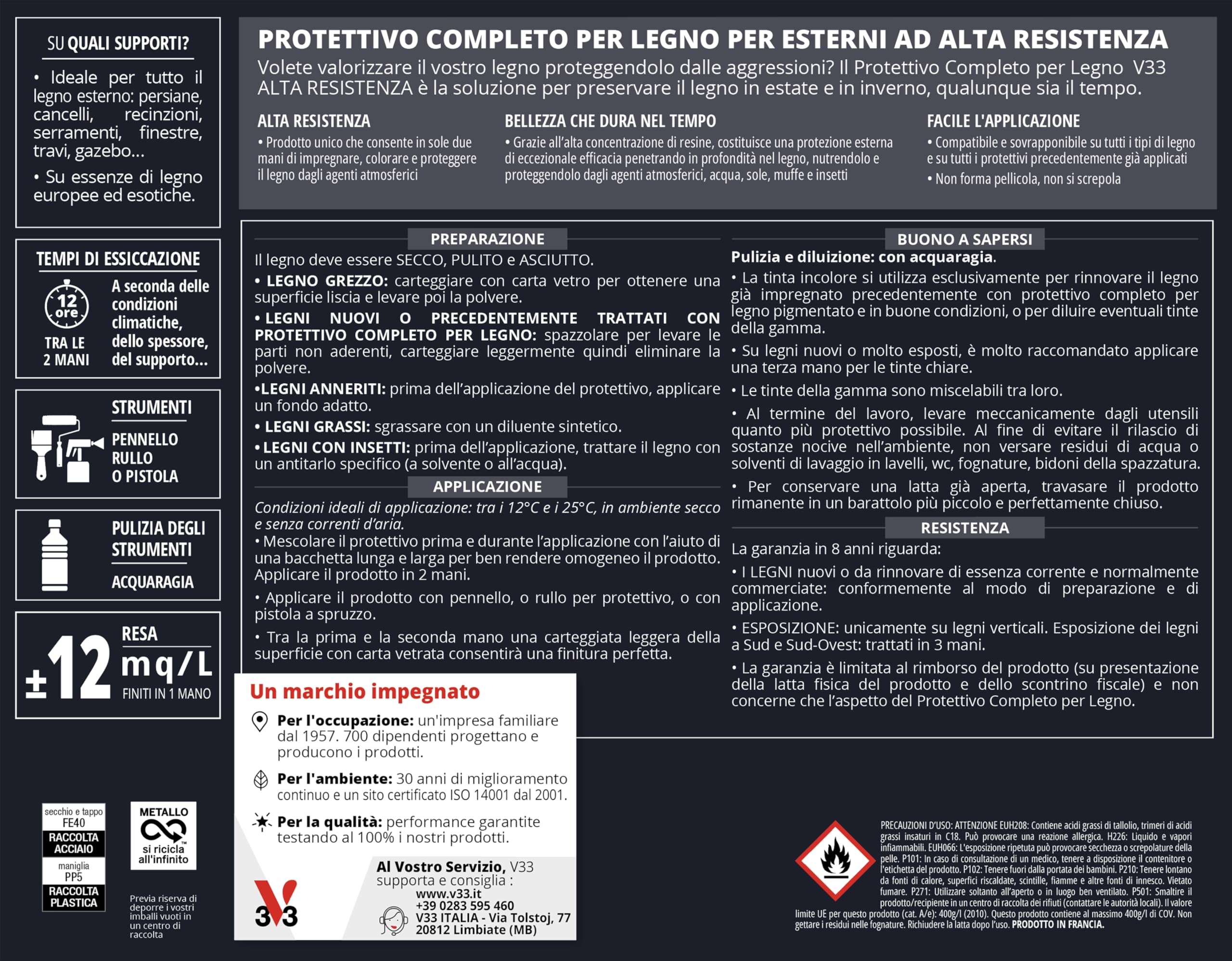 V33 Protettivo Completo per Legno a Solvente Alta Resistenza Noce Scuro 2,5 L
