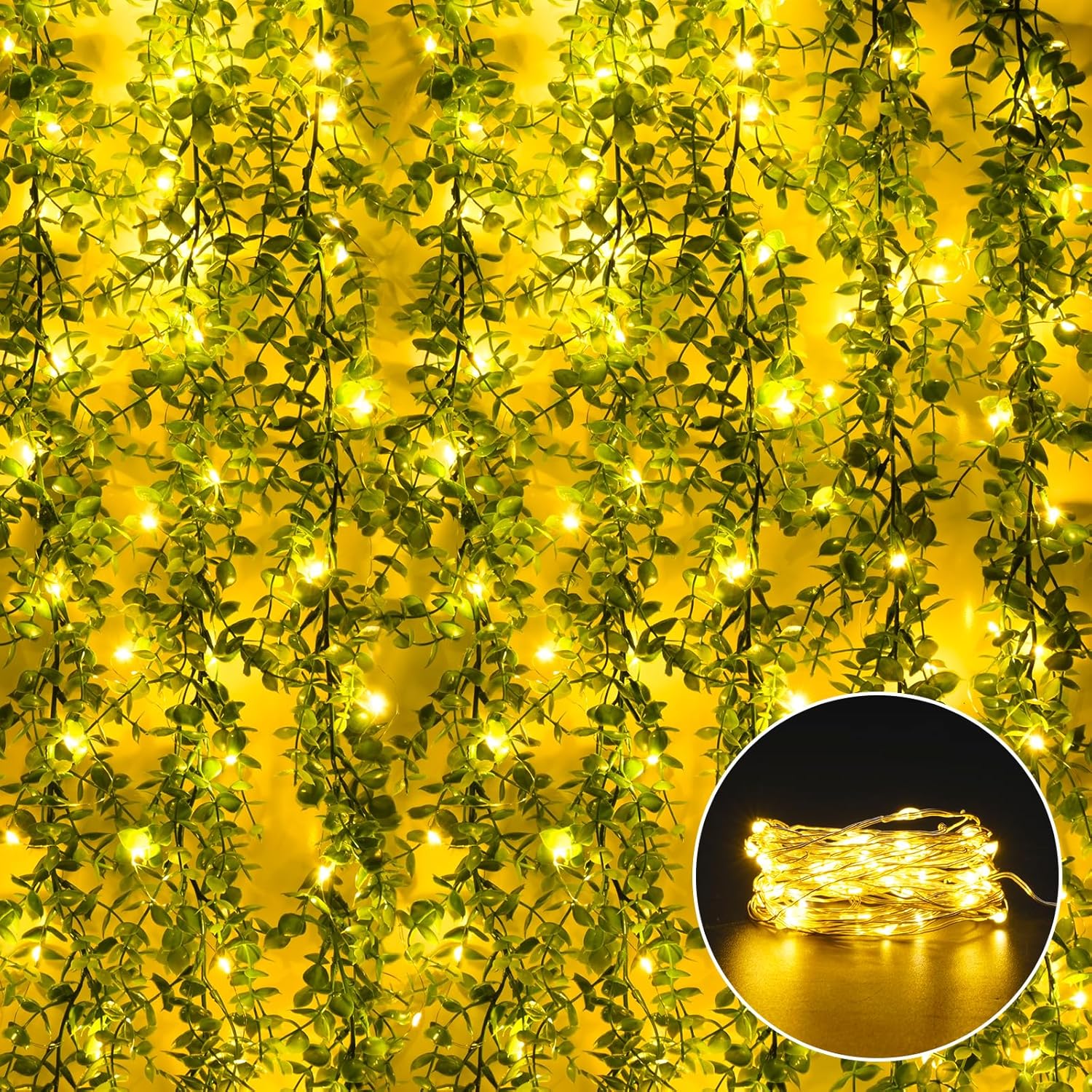 Dolicer 3 Packs Eucalyptus Garland with 1x16Ft String Light