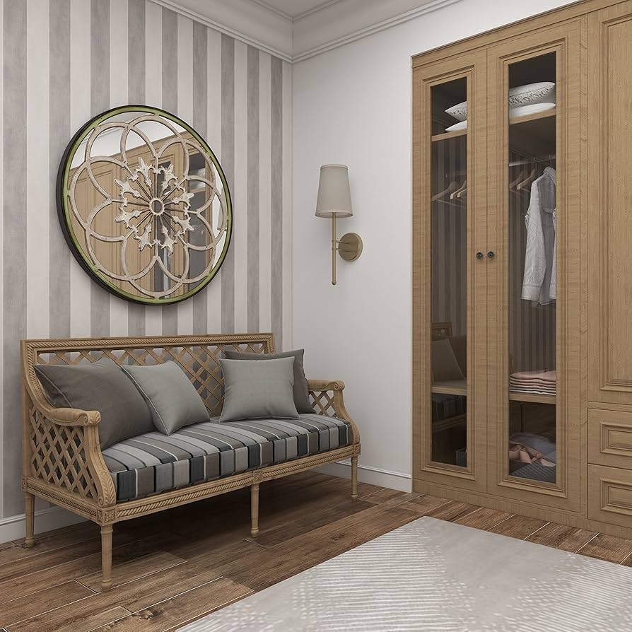 木彫り　ミラー　鏡 Amazon.co.jp: 木彫りのミラー 鏡 丸型 唐草レリーフ