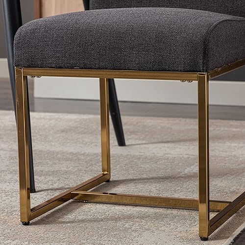 Miniatura 4 de VESCASA Juego de 6 sillas de comedor tapizadas de lino, sillas acolchadas modernas de mediados de siglo con marco de metal dorado para restaurante,