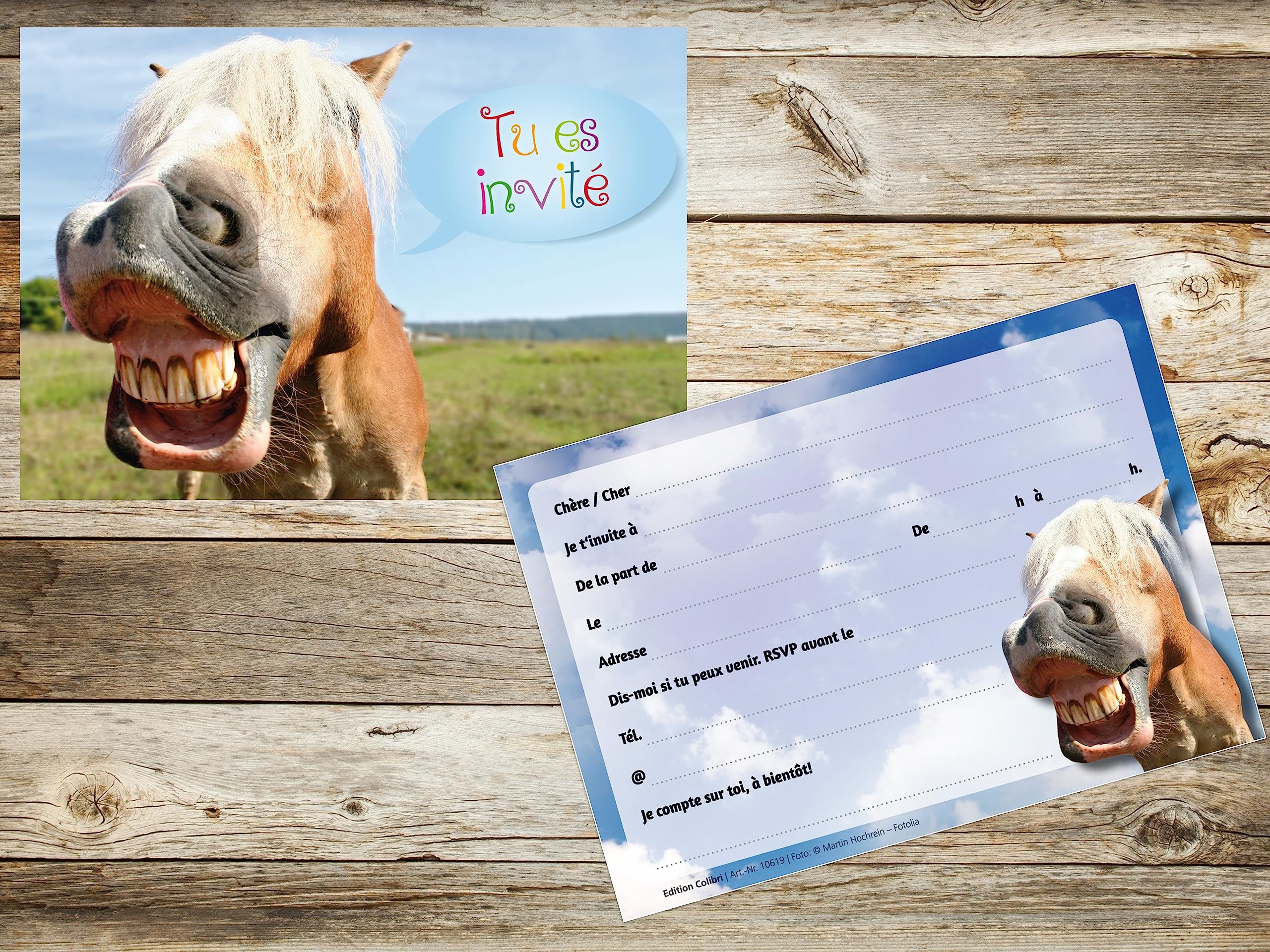 Image secondaire de Edition Colibri (10619 FR 10 invitations en Français Cheval drôle: lot de 10 cartes d'invitation tendres et illustrées avec un c