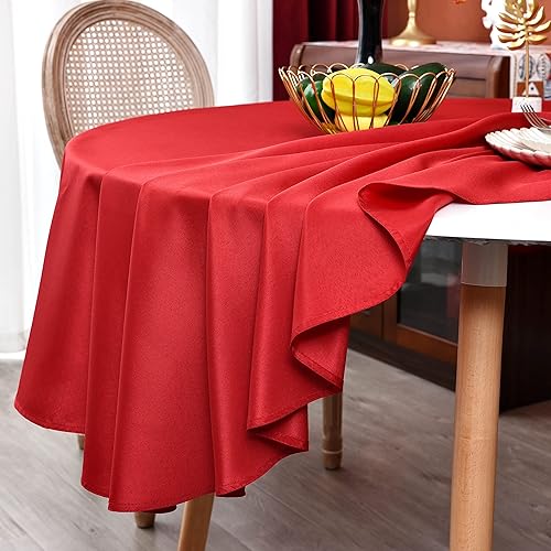 Miniatura 2 de MEANMOY - Mantel redondo de 210 GSM, resistente al agua y a las manchas, en color rojo, para mesa circular - Funda de mesa pequeña de 48 pulgadas,