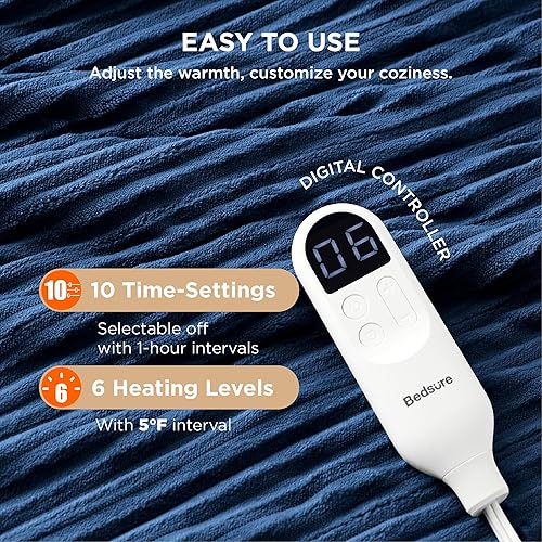 Vista 124 de Bedsure Manta eléctrica individual – Manta térmica de franela suave acanalada, manta térmica con 10 ajustes de tiempo, 6 ajustes de calor