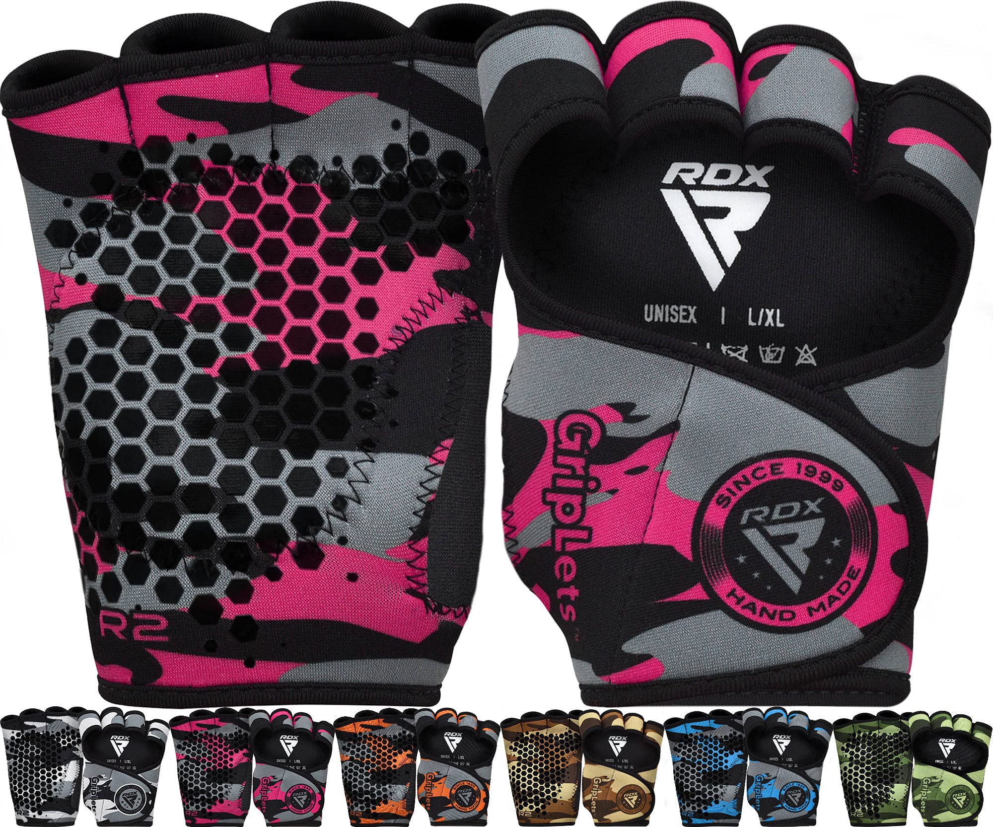 RDXWeight Lifting Gloves Grips, Gym Fitness Workout, Anti Slip Ventilated Open Back Gripper, Strength Training HIIT Exercise Deadlift, Men Women Cycling Rowing Climbing Hanging Pull Ups Gymnastics
