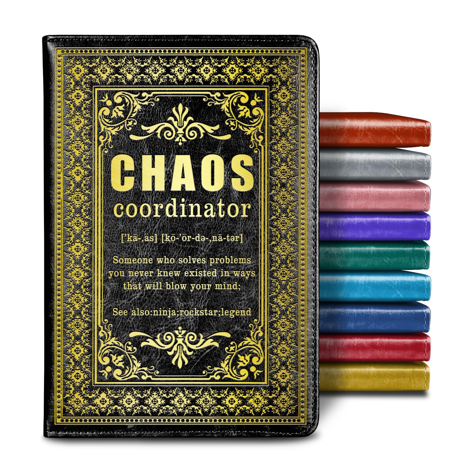 Diario íntimo Chaos Coordinator en cuero negro, ideal para el escritorio de asistentes