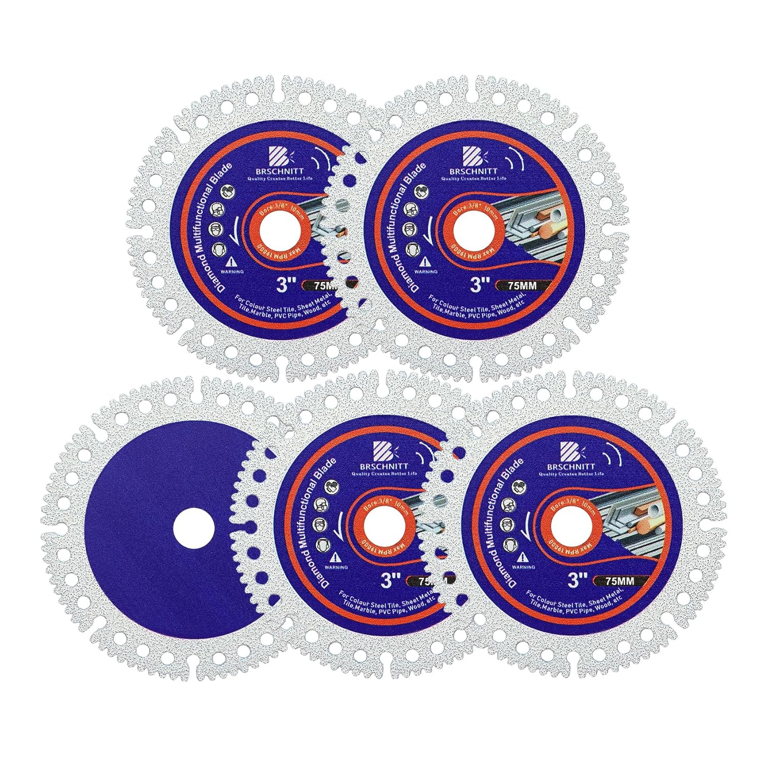 Indestructible Disc for Grinder 3inch 5pcs-3/8 Arbor Multifunctional Cutting Discs for Smooth Cutting, Chamfering, Grinding Materials