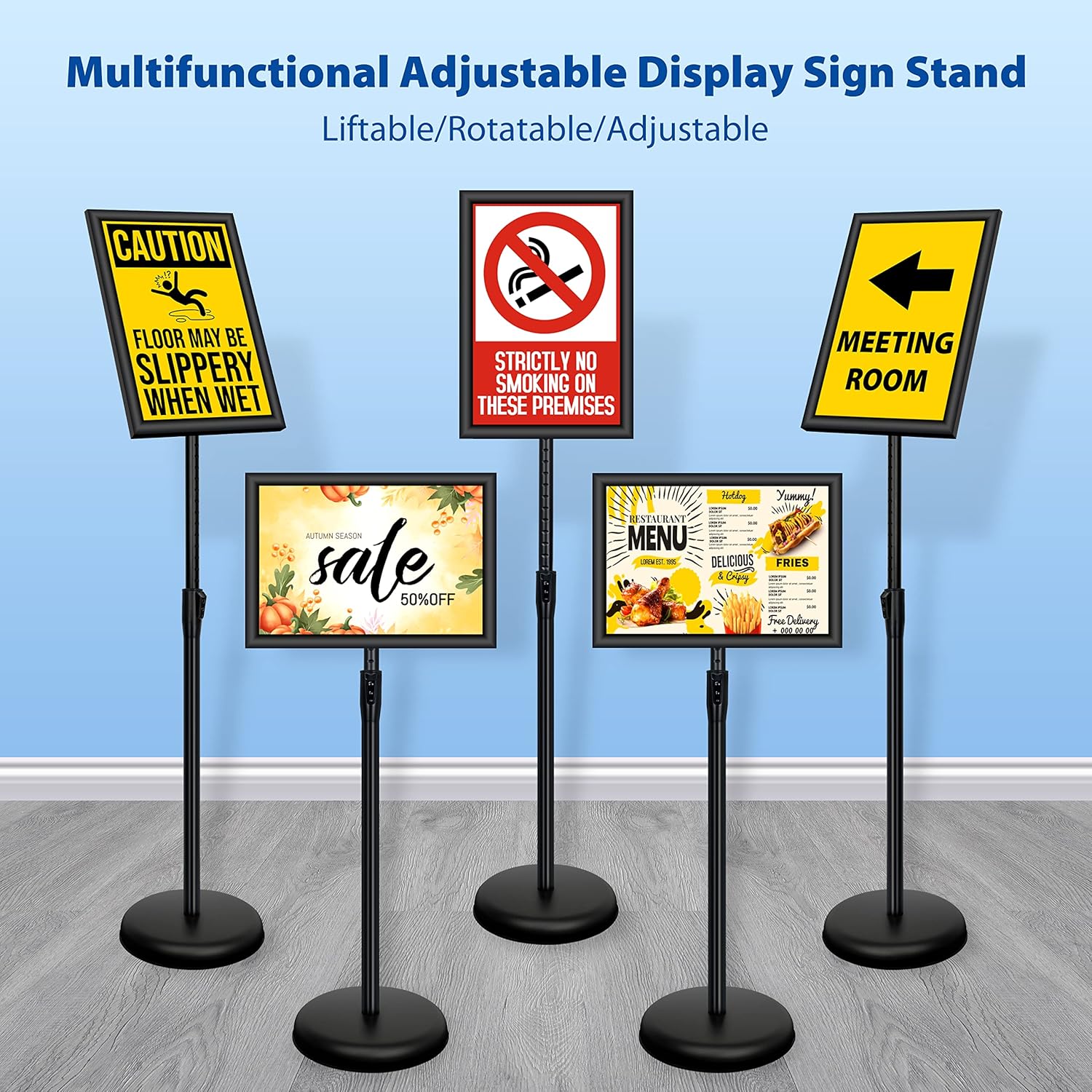 6Packs 11x17 Inch Adjustable Pedestal Poster Sign Stand, Heavy Duty Floor Standing Sign Holder Stand Aluminum Snap Open Frame for Vertical and Horizontal View Sign Displayed(Black) Black 11 x 17 inches (6 Pack)