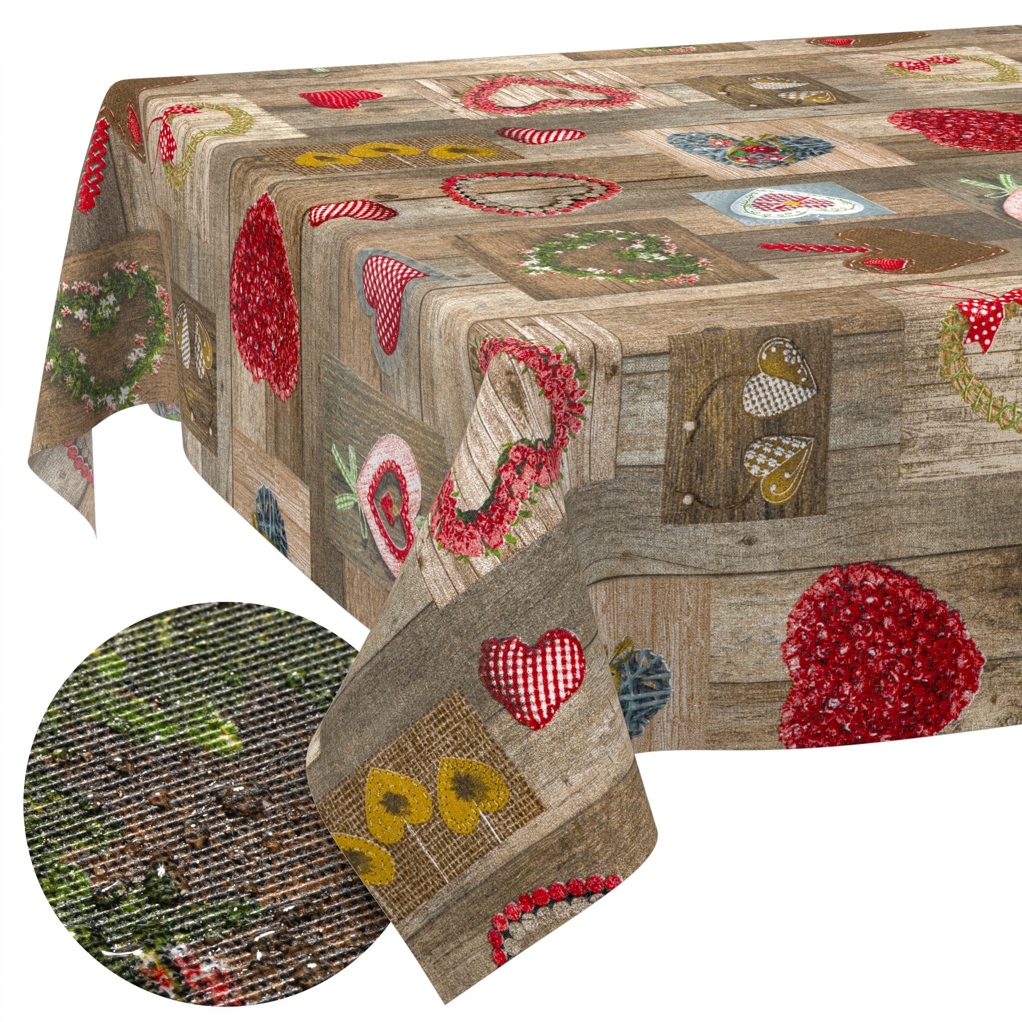 ANRO Tablecloth Washable Hearts Rectangular 260 x 140 cm - Water-Repellent Indoor Outdoor Lotus Effect Cut Edge