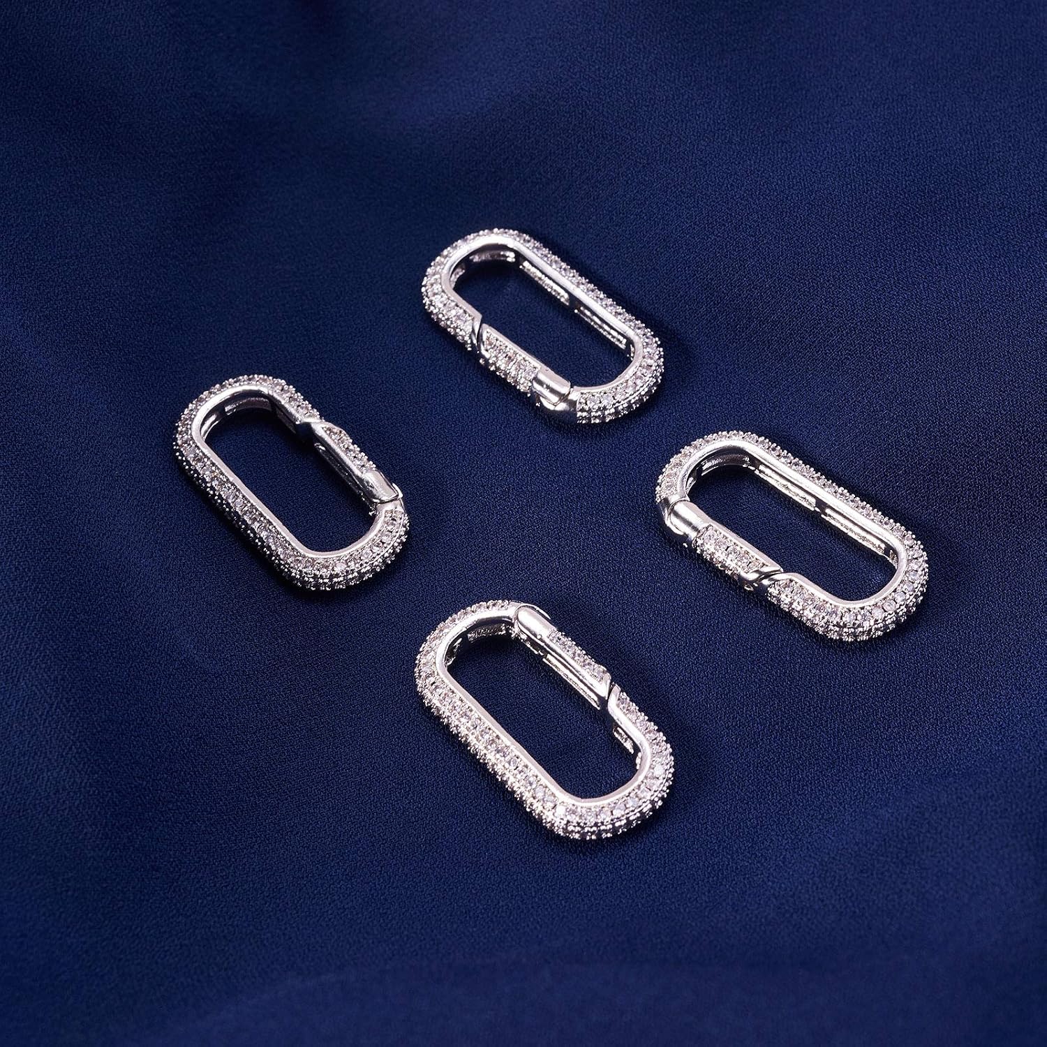 LiQunSweet 5 Pcs Micro Pave Cubic Zirconia CZ Stone Spring Gate Rings Oval Shape Snap Hook Clasp Buckle Bulk Lot for Jewelry Pendant Necklace Making DIY Craft Keychain Bag Strap Connector - 28mm