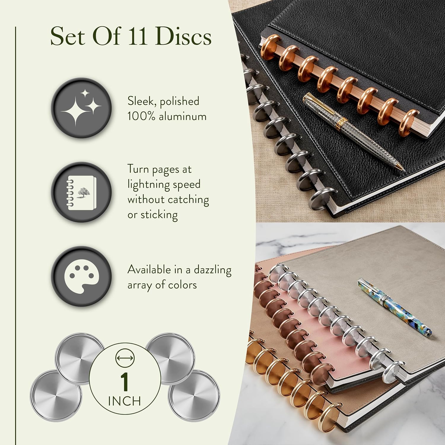 Levenger Aluminum Metal Circa Discs Binder Rings for Discbound Notebooks System, 11 Pack, Silver 1-Inch