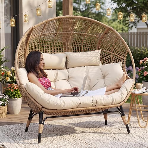 NICESOUL® Double Egg Chair Indoor Outdoor Stationary Oversized 6.5" Thick Padded Cushions,2