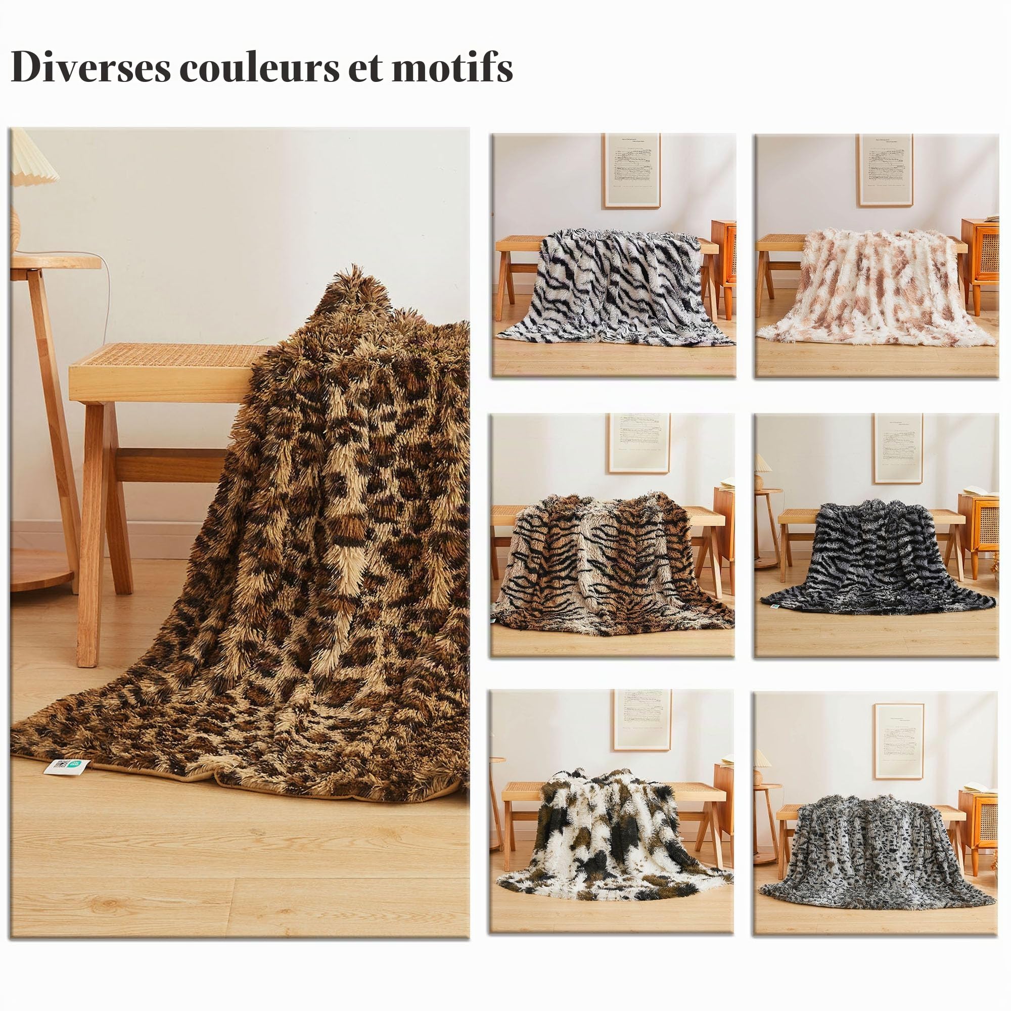 XeGe Couverture en fausse fourrure de luxe à imprimé léopard, jeté doux de 127 x 152,4 cm à imprimé guépard, pelucheuse, décorative pour canapé, jeté en fourrure pelucheuse et mignon imprimé d'animal