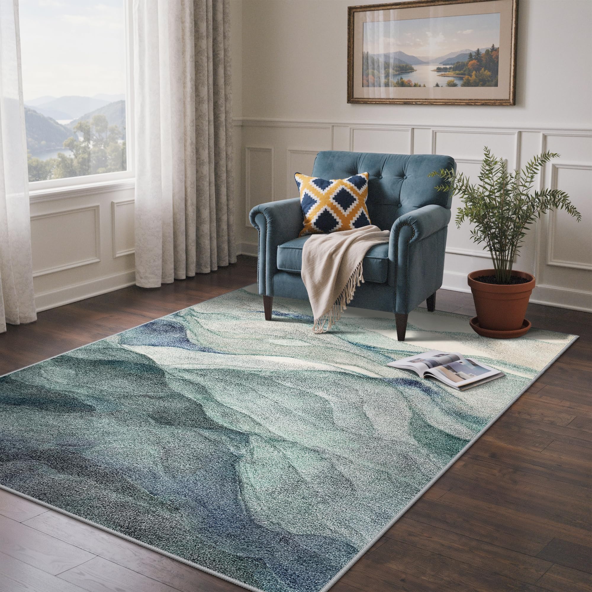 BEIMO 5x7 Area Rugs for Bedroom, Dusty Teal Washable Abstract Non Slip Rug