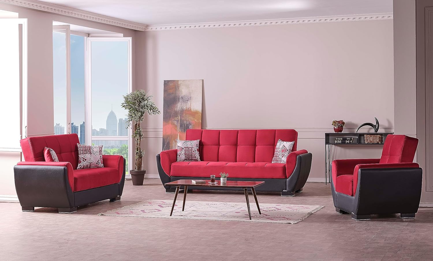 Sweet Home Stores AIR 95" Convertible Sofa Bed with Storage, Firm, Fabric, 3 Seater, Upholstered Sleeper Sofa Couch, Futon for Living Room, Burgundy-110 Burgundy-110 Sofabed image 6 of 6 B0CS3WH5CP